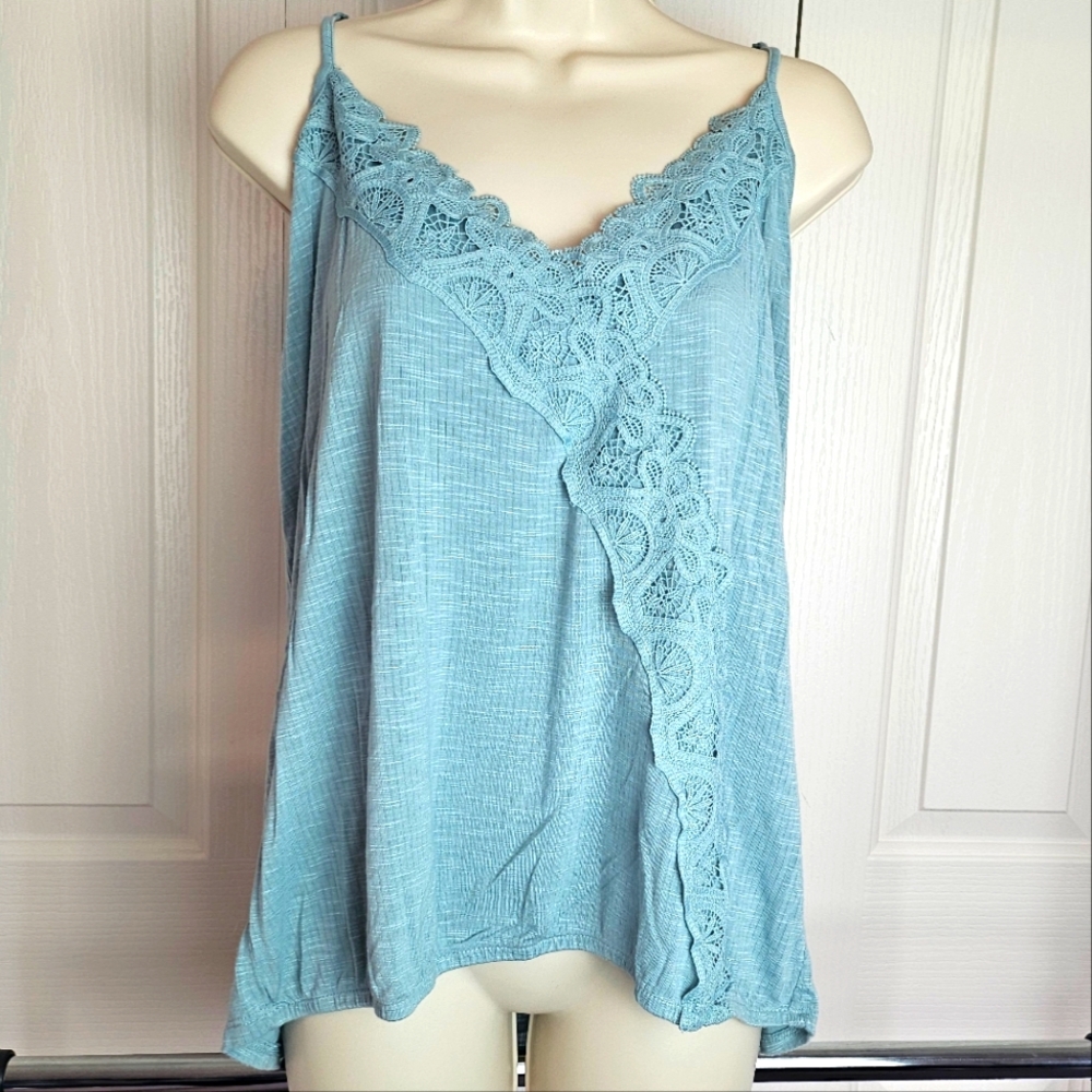 Warehouse One Cross Front Lace Detail Tank Top, L